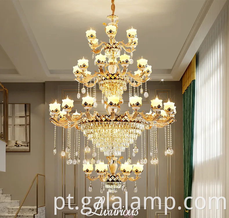 Jade natural de luxo europeu, lustre de cristal, faróis da sala de estar da vila